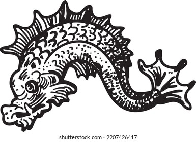 Fish Lineart Heraldic Element Vector Ilustration