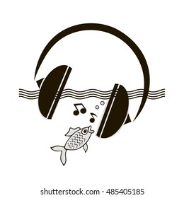 fish listening to earbuds lying in the water