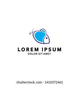fish logo with abstract shape and blue ocean color