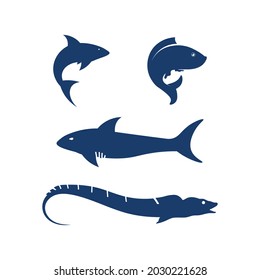 Fish logo and aquatic Maritime concept. Shell, turtle, fish, whale. Vector illustration can be used for topics like sea.