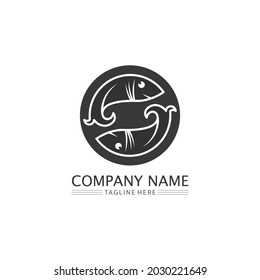 Fish logo and aquatic Maritime concept. Shell, turtle, fish, whale. Vector illustration can be used for topics like sea.