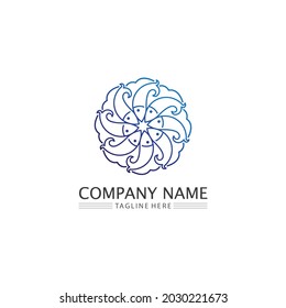 Fish logo and aquatic Maritime concept. Shell, turtle, fish, whale. Vector illustration can be used for topics like sea.