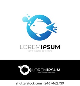 Fish logo and babble design vector, marine life icons