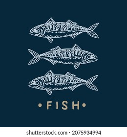 The Fish logo. Beautiful marine animal linear illustration. Fish for the restaurant menu. Vector illustration