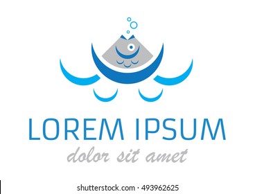 Fish Logo blue bubble, vector icon