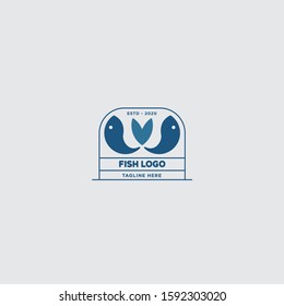 Fish logo with blue color and minimalis style.