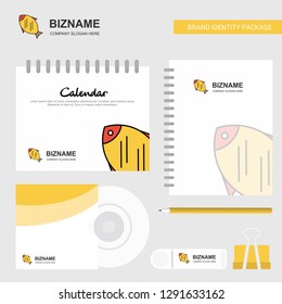 Fish Logo, Calendar Template, CD Cover, Diary and USB Brand Stationary Package Design Vector Template