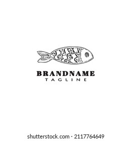 logotipo de pescado plantilla de diseño de dibujos animados icono negro vector aislado