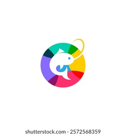 fish logo in circle design style with colorful flat design