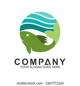 fish logo in circle shape,fishing vector logo