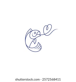 fish logo with combination of love heart symbol in line art design style