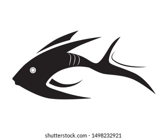 Fish logo creative design. Black shape on wihite background. Vector illustration.