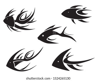 Fish logo creative design. Black shape fish set on white background. Vector illustration.