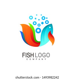 Fish logo design with colorful icon, 3d logo, 