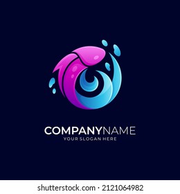 fish logo design combination with water splash shape