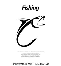 Fish logo design. fishing equipment and lure silhouette symbol. hook sign illustration