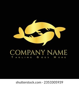 Fish logo design, Fishing vector design logo template, Fishing logo design template illustration, Double Twin Fish, Twin fish yin yang concept.