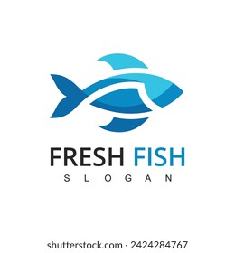 Fish logo design. Flat color marine vector icon.