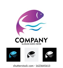 Fish logo design jumps from water
