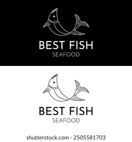 Diseño de logotipo de pescado en arte de línea curva elegante minimalista para la marca de productos de mariscos

