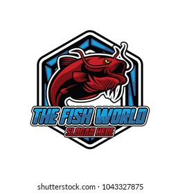 Fish Logo Design Template. Fishing Logo Icon. Fishbowler Logo Icon. Vector Illustration.
