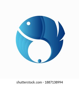 Fish logo design. Vector illustration of round blue abstract fish isolated on white background