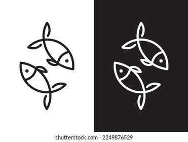 fish logo design vector, restaurant logo , fish white line and circle.