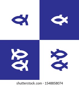 Fish logo design vector template set. Seafood restaurant shop store Logotype concept icon.