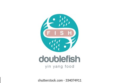 Fish Logo design vector template. Yin Yang style.
Seafood Logotype concept icon.