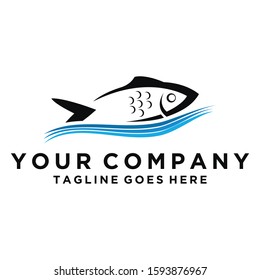 Fish logo design  fish and wave vector graphic flat design. isolated on white background.