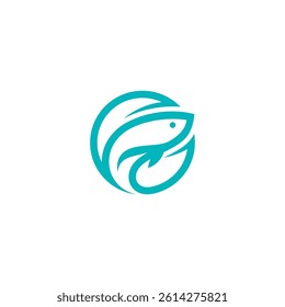 fish logo with fishing hook in flat design