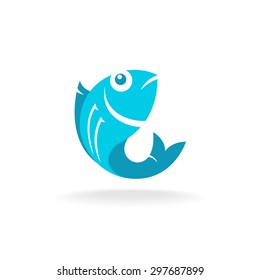Fish logo. Flat blue colors.