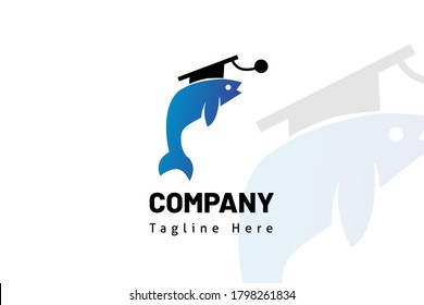 fish logo flat vector illustration. Design element sign for initial, icon, brand system, book company, business card