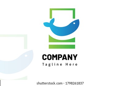 fish logo flat vector illustration. Design element sign for initial, icon, brand system, book company, business card