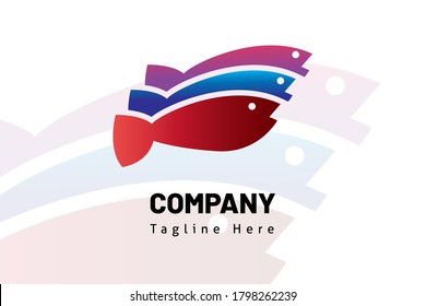fish logo flat vector illustration. Design element sign for initial, icon, brand system, book company, business card