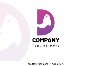 fish logo flat vector illustration. Design element sign for initial, icon, brand system, book company, business card