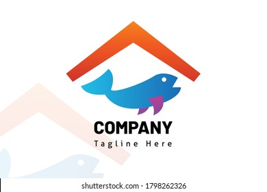 fish logo flat vector illustration. Design element sign for initial, icon, brand system, book company, business card