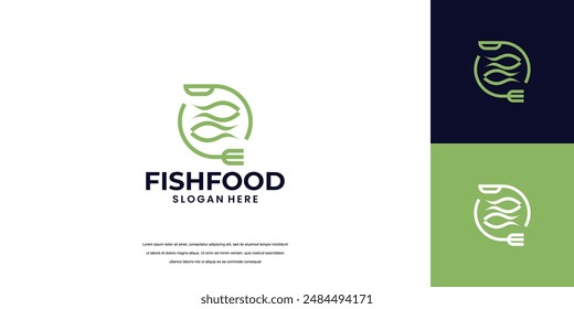 Logotipo de pescado Comida Logotipo e icono simple y único para la compañía de restaurantes de mariscos,
