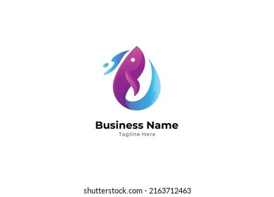 logotipo de pescado en forma de gotas de agua. Sencillo, moderno, orgánico, alegre, maduro, abstracto estilo de diseño 3d. apto para la piscicultura, el marisco, el mercado de pescado y los peces ornamentales.
