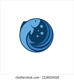 fish logo formed circle blue water vector design template