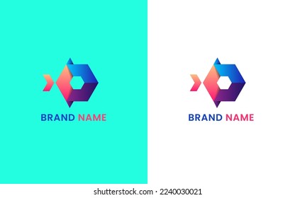 Fish Logo With Hexagon Template. Modern Business Logo With Gradient Color.