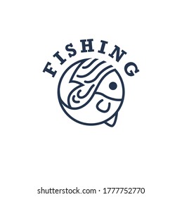 Fish Logo icon design template element with linear style