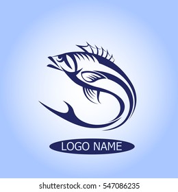 Fish Logo or icon, hook silhouette vector design.  template. Fishing Club , Fisher