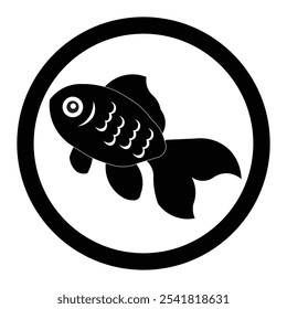 Fisch Logo Symbol Vektor. Bild eines Fischsymbols auf schwarz-weißem Kreishintergrund.