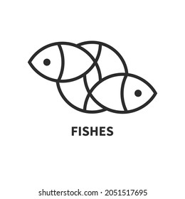 Fish logo, isolated symbol. Vector line black and white minimal modern geometric icon, sign, illustration