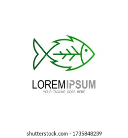 Fish logo with leaf design nature, Line icons, restaurant logo