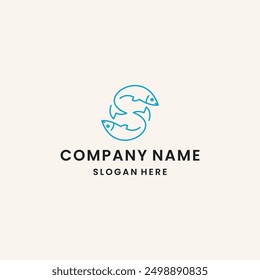 fish logo with letter s in line art design style