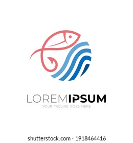 Fish logo with line design illustration, restaurant design and seafood logo, Simple icon