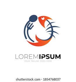 Fish logo with line design template, Restaurant logo and wave icon