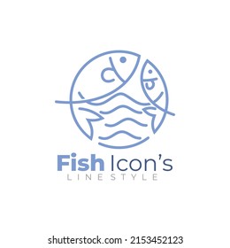 Fish logo with line design vector, simple style